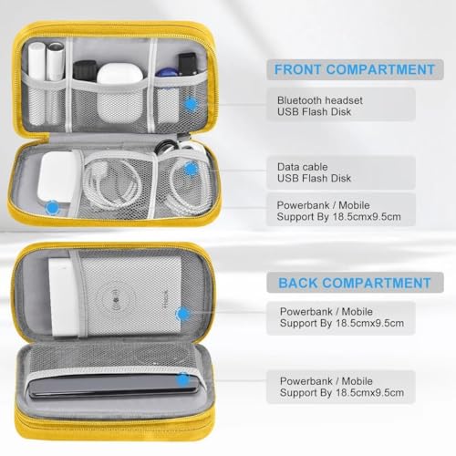 ZINMARK Portable Cable Organizer Case,Travel Pouch with Double-Layer Storage for Cables,Chargers,Earbuds & Phone,Black Yellow– Small Size - color: Black Yellow