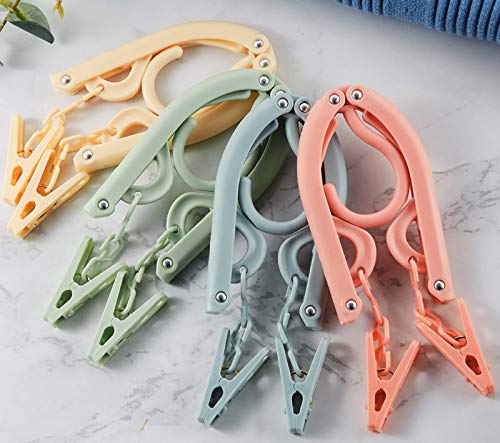 Portable Folding Travel Clothes Hangers12 Pcs with 24 Pcs Clips,with 1 Pcs Clothesline,for Scarves Suits Trousers Pants Shirts Socks Underwear Clothesp - size: 12 Pack Hanger with Clothesline