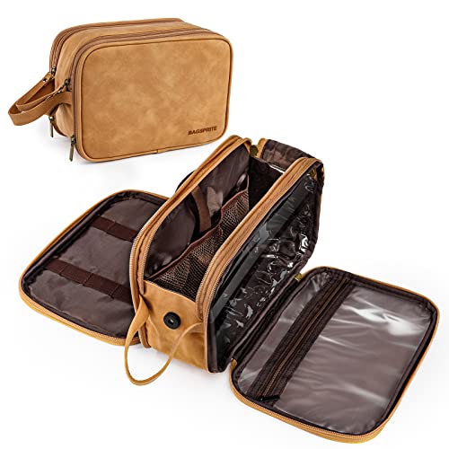 BAGSPRITE Large Toiletry Bag for Men, Women Travel Bag with Hanging Hook, Water-resistant Makeup Cosmetic Bag Shaving Kit Organizer, Bathroom Bag for Traveling - color: Brown