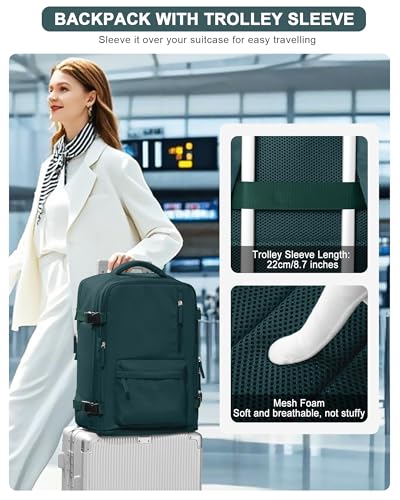 VGCUB Large Travel Backpack with Vacuum System Carry on Personal Item Storage Compression Seal Bags for Clothing with Pump Work Business Vacpack Laptop Backpack for Women Men Peacock Blue
