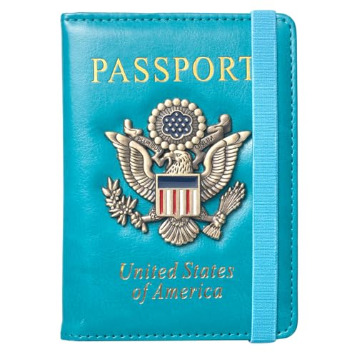 Passport Holder for Travel Men, RFID Blocking Passport Wallet Cover Case, Waterproof Leather Travel Wallet for Men Women, Document Protector for Traveling Accessories-Lake Blue - color: Lake Blue
