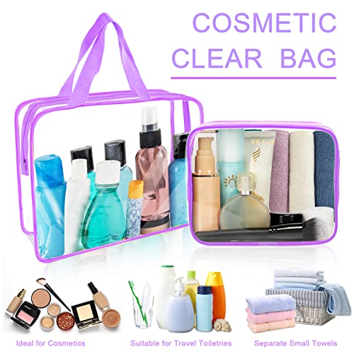 APREUTY Clear Makeup Bags, TSA Approved 6 Pcs Cosmetic Makeup Bags Set Clear PVC with Zipper Handle Portable Travel Luggage Pouch Airport Airline Vacation Organization (Purple) - color: Purple-6PCS (Large+Medium+Small)