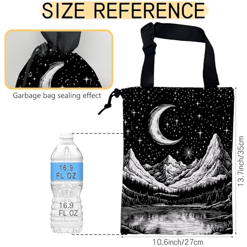 Moon and Lake River Car Garbage Bag,Mountain Night Sky Small Car Trash Bag Hanging Back of Seat,Drawstring Car Trash Bag with Adjustable Buckle,Car Accessories for Camping Travelling - color: Moon and Lake River