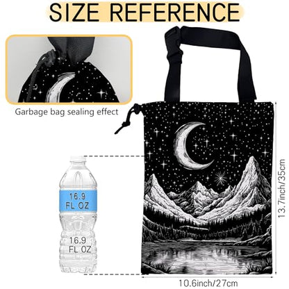 Moon and Lake River Car Garbage Bag,Mountain Night Sky Small Car Trash Bag Hanging Back of Seat,Drawstring Car Trash Bag with Adjustable Buckle,Car Accessories for Camping Travelling - color: Moon and Lake River