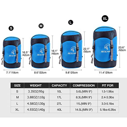 REDCAMP Nylon Compression Stuff Sack, 10L/17L/27L/40L Lightweight Sleeping Bag Compression Sack Great for Backpacking, Hiking and Camping,Blue/Yellow/Army Green/Black - color: Blue,27l, size: Large
