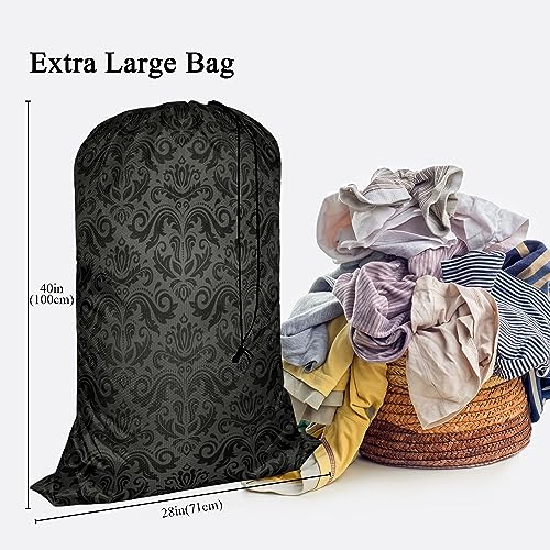 Swono Dark Grey Damask Extra Large Laundry Bag with Drawstring Heavy Duty Travel Dirty Clothes Bag for Laundromat and Household - color: Dark Grey Damask