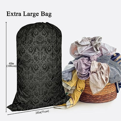 Swono Dark Grey Damask Extra Large Laundry Bag with Drawstring Heavy Duty Travel Dirty Clothes Bag for Laundromat and Household - color: Dark Grey Damask