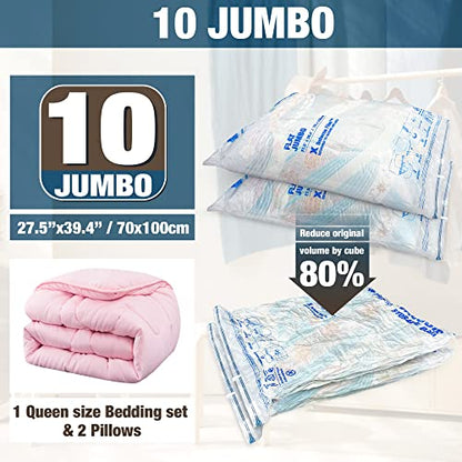 HIBAG Vacuum Storage Seal Bags, 10 Jumbo Space Saver Vacuum Sealer Bags for Clothes, Comforters, Blankets, Bedding (10J) - size: 10-Jumbo