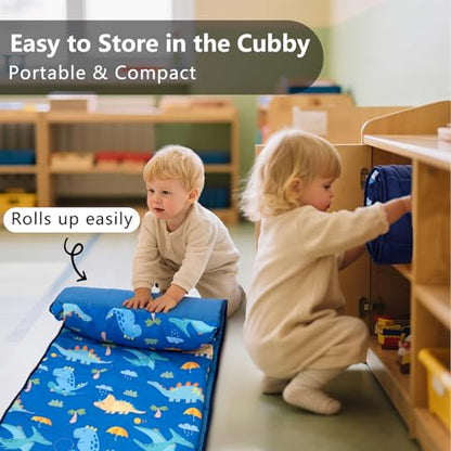 Primlect Toddler Nap Mat with Removable Pillow and Fleece Blanket, Extra Large 55''x35'' Sleeping Bag, Washable, Light, Easy to Roll up, Perfect for Daycare, Preschool, Kindergarten, Travel - color: Dinosaur