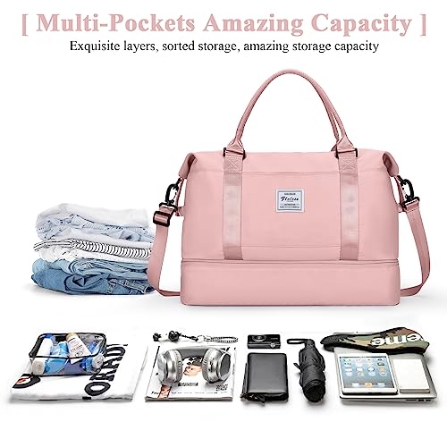 Travel Duffel Bag with Shoes Compartment, Overnight Weekender Bags for Women,Carry on Personal Item Bag - color: A-Pink, size: Large