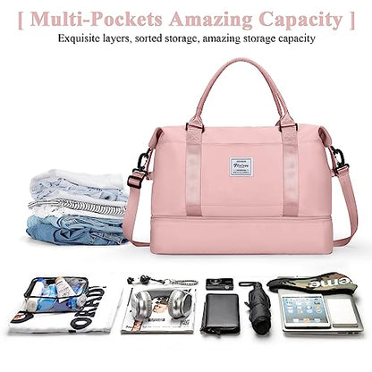 Travel Duffel Bag with Shoes Compartment, Overnight Weekender Bags for Women,Carry on Personal Item Bag - color: A-Pink, size: Large