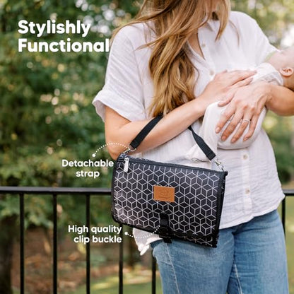 KeaBabies Portable Diaper Changing Pad, Travel, Car - Large Waterproof Baby Changing Mat, Wipeable, Padded, On The Go Travel Diaper Clutch Bag, Easy to Use Pockets for Newborn Essentials (Black Geo) - color: Black Geo