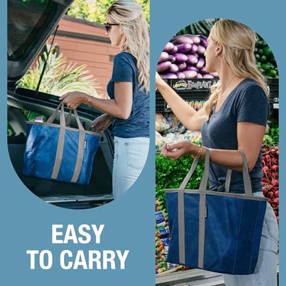 CleverMade EcoBasket Collapsible Tote Basket – Reusable Grocery Tote - color: Gray/Black, size: 30l - 3 Pack