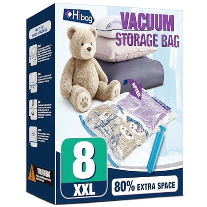 XXL Jumbo 47''X35'' Vacuum Storage Space Bags Extra Large for Blanket Bedding Comforters with Hand Pump (8 Pack) - size: 8-XXL