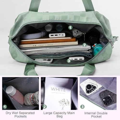 Expandable Rolling Duffle Bag - Large Carry-On With Spinner Wheels, Foldable Weekend Travel Bag, 28-58L Capacity（Backpack-Green Checkboard） - color: Backpack-Green Checkboard, style: Backpack