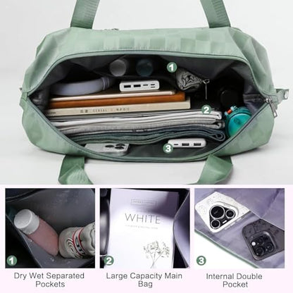 Expandable Rolling Duffle Bag - Large Carry-On With Spinner Wheels, Foldable Weekend Travel Bag, 28-58L Capacity（Backpack-Green Checkboard） - color: Backpack-Green Checkboard, style: Backpack