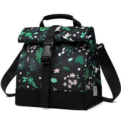 SUNNY BIRD Insulated Lunch Bag Rolltop Lunch Box Tote Bag for Women, Men, Adults and Teens (Floral & Foliage) - color: Floral & Foliage