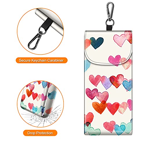 FINTIE Double Glasses Case with Carabiner Hook, Portable Vegan Leather Eyeglass Case Anti-scratch Sunglasses Pouch - color: Raining Hearts