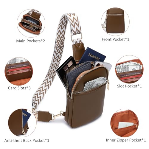 DIOMO Anti Theft Small Sling Bag for Women Cross Body Bag Trendy, RFID Fanny Packs Vegan Leather for Women Travel Belt Purse - color: Coffee-Gold Zipper