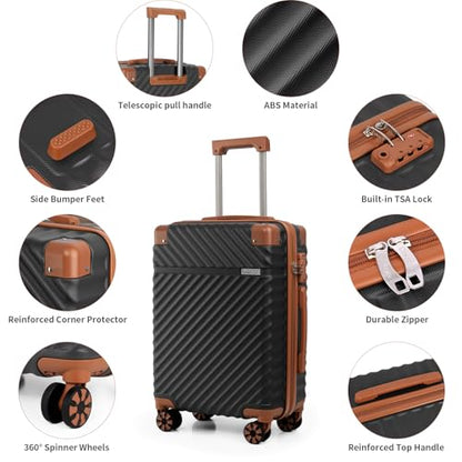 Cosbarn Luggage Sets 5 Piece with TSA Lock Spinner Wheels, Unisex Hard Case ABS Suitcase Set, Hardshell Lightweight Waterproof Travel Hardside Suitcases with Wheels for Women Men, Black - color: Black, size: 5 Piece Sets (20/24/28/Db/Tb)