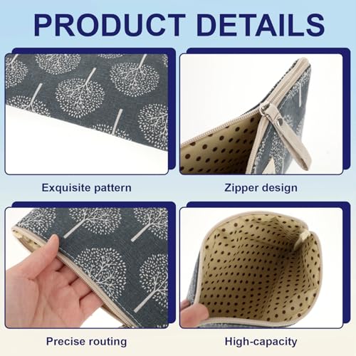 4 Pcs Canvas Cosmetic Bags Cosmetic Pouches with Zipper Makeup Bag Multi-Function Canvas Travel Pouch Vacation Travel Toiletry Bag for Women Girls, 4 Patterns