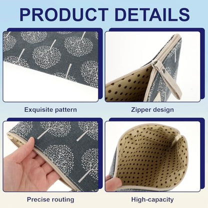 4 Pcs Canvas Cosmetic Bags Cosmetic Pouches with Zipper Makeup Bag Multi-Function Canvas Travel Pouch Vacation Travel Toiletry Bag for Women Girls, 4 Patterns