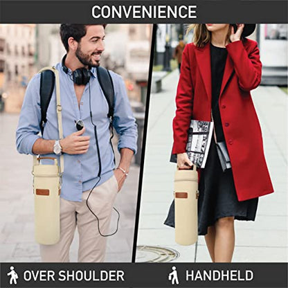 opux Wine Bag Single Bottle Carrier Tote, Insulated Wine Cooler Bag for Travel Picnic Beach with Shoulder Strap, Thermal One Bottle Holder Carrying Case Wine Gift for Women Men, Beige Cream - color: Cream Beige