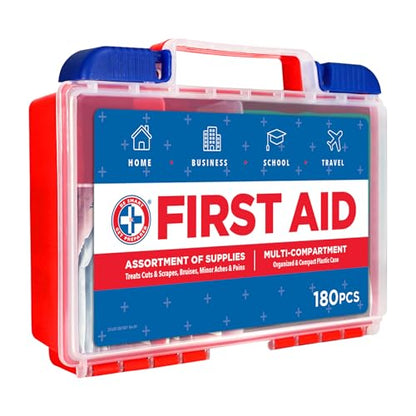 Be Smart Get Prepared 180 Piece First Aid Kit: Clean, Treat, Protect Minor Cuts, Scrapes. Home, Office, Car, School, Business, Travel, Emergency, Survival, Hunting, Outdoor, Camping & Sports, FSA HSA - size: 180 Piece Set