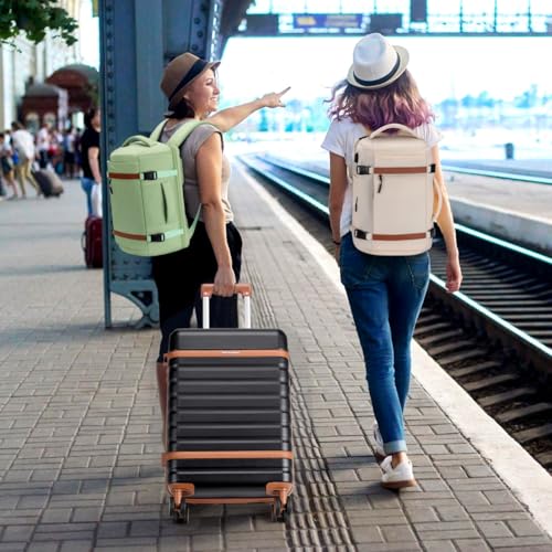 42L Travel Backpack with 4 Packing Cubes, TSA Friendly Flight Approved Carry-On Bag, Water-Resistant Business Backpack for Men Women, Fits 17.3" Laptop (Avocado Green) - color: Avocado Green