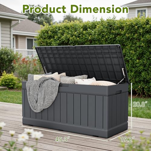 Devoko 78 Gallon Deck Box, Waterproof Resin Outdoor Storage Box for Outside and Patio, Outdoor Storage Bench Lockable for Patio Furniture, Garden Tools and Pool Supplies (Grey, 78 Gallon) - color: Grey, size: 78 Gallon 1 Pack