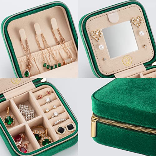 ZPROW Plush Velvet Travel Jewelry Case, Travel Jewelry Organizer, Jewelry Travel Case, Travel Jewelry Box, Small Jewelry Case, Jewelry Travel Box, Earring Organizer with Mirror - Emerald Green 4packs - color: Velvet 4 Pack - Emerald Green