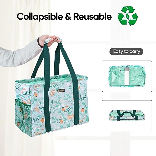 BALEINE Extra Large Utility Tote Bag with Reinforced Wire Frame, Reusable Grocery Bag for Shopping, Picnic (Spring Stroll, 16.5''x14''x10'') - color: Spring Stroll, size: 16.5''x14''x10''