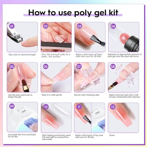 JEWHITENY 14 Colors Poly Gel Nail Kit 27 Colors Gel Nail Polish Kit With U V Light All In One Nail Art Starter Kit Suitable For All Seasons - color: A05