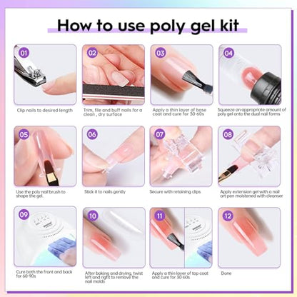 JEWHITENY 14 Colors Poly Gel Nail Kit 27 Colors Gel Nail Polish Kit With U V Light All In One Nail Art Starter Kit Suitable For All Seasons - color: A05