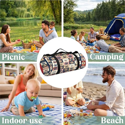 Personalized Waterproof Sandproof Beach Blanket 80''x80'', 3-Layer Foldable Picnic Blanket with Carry Strap, Camping Travel Outdoor Mat for Beach Park Hiking (Patriotic Anniversary) - color: Patriotic Anniversary
