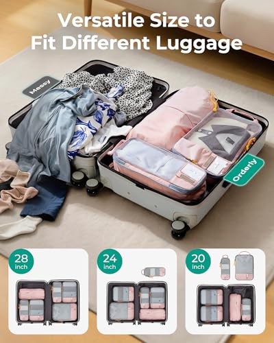 BAGSMART 6 Set /4 Set/2 Set Compression Packing Cubes for Travel, Lightweight Luggage Organizer Bags, Durable Space Saver Bags Travel Essentials - color: Baby Pink, size: Set of 6