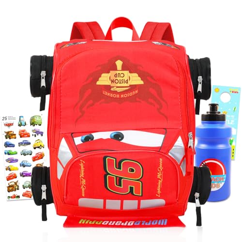 Disney Cars Mini Backpack for Kids - Bundle with 14” Lightning McQueen Backpack with Water Bottle, Stickers, More | 3D Lightning McQueen Travel Bag Set for Girls, Boys