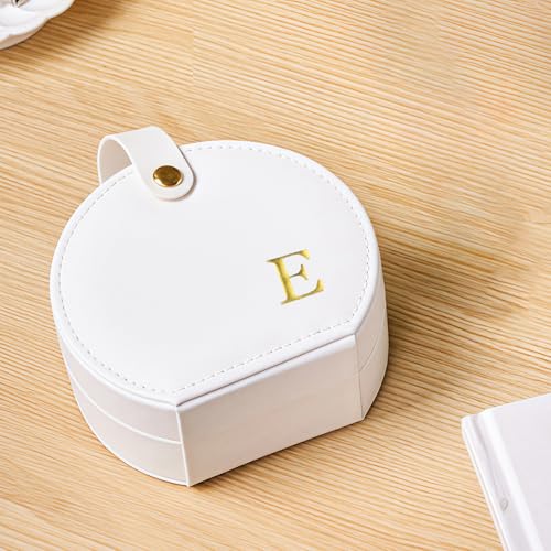 Travel Jewelry Case,Personalized Jewelry Box,Elegant Half-Moon Design with Personalized Golden Initial Case,Personalized Gifts for Women,Jewelry organizer;Personalized Gifts for Women or Friends(E) - style: E