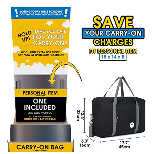 For Spirit Airlines Personal Item Bag Foldable Travel Duffel Bag Tote Carry on Luggage Duffle Overnight for Women and Men - color: 3112-Black