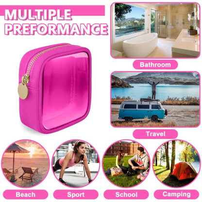 UIXIZQ Clear Mini Makeup Bag, Small Nylon&PVC Cosmetic Travel Bag TSA Approved Toiletry Bag with Zipper, Preppy Transparent Coin Purse for Women Men Girls(Mini-Hot Pink) - color: Bubblegum-Clear, size: Mini
