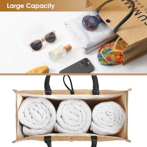 Trifabricy Beach Bag for Women, Woven Straw Beach Tote Bag Waterproof, Weaving Swim Gym Shopping Travel Bags with Button - color: Classic-summer