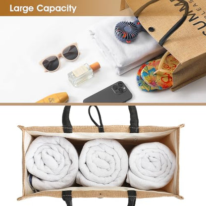Trifabricy Beach Bag for Women, Woven Straw Beach Tote Bag Waterproof, Weaving Swim Gym Shopping Travel Bags with Button - color: Classic-summer
