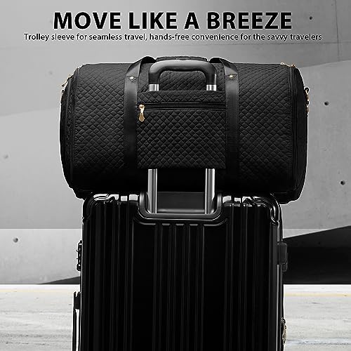 Coolife Garment Bag Carry On Convertible Travel Duffel Bag with Shoe Pouch Weekender Bag for Women Men 2 in 1 Hanging Suit Bag with Shoulder Strap Business Travel Bag (Black, Standard) - color: Black
