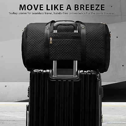 Coolife Garment Bag Carry On Convertible Travel Duffel Bag with Shoe Pouch Weekender Bag for Women Men 2 in 1 Hanging Suit Bag with Shoulder Strap Business Travel Bag (Black, Standard) - color: Black