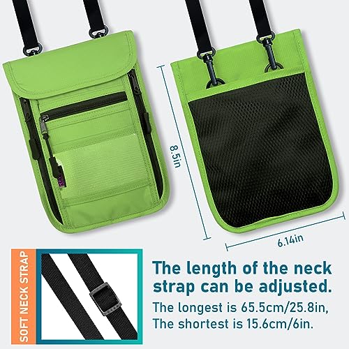 sundee Travel Neck Wallet with Double Zippers, RFID Blocking Passport Holder with Adjustable Neck Strap for Men and Women to Keep Cash, Credit Cards and Travel Documents Safe - Grass Green - color: Grass Green