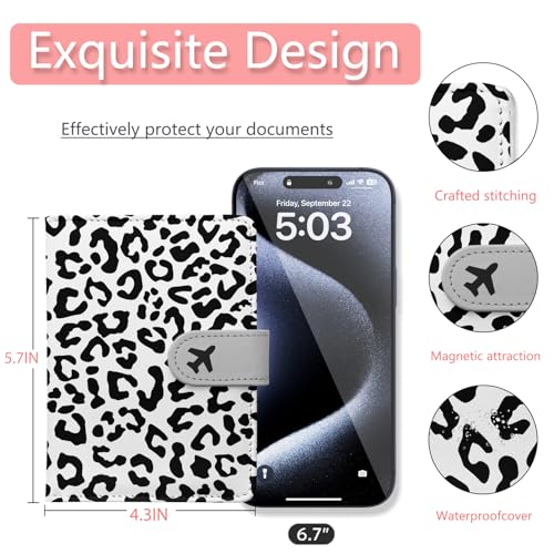 Passport Holder, Travel Wallet Cover with Pen Loop | Cute RFID Blocking Leather Case with Magnetic Closure for Travel Essentials-Leopard - color: K-Wild