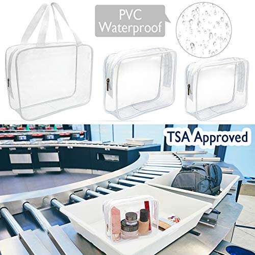 APREUTY Clear Makeup Bags, TSA Approved 6Pcs Cosmetic Makeup Bags Set Clear PVC with Zipper Handle Portable Travel Luggage Pouch Airport Airline Organization (White) - color: White-6PCS (Large+Medium+Small)