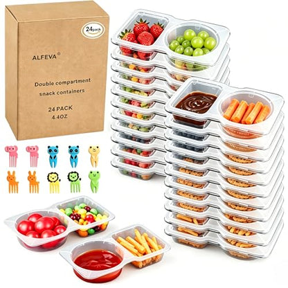 ALFEVA 24 Pcs Reusable Snack Containers with Lids Portion control, Camping Essentials,Meal Prep Containers for Kids adults On the Go Meals, 10 Forks, Snack Pack Containers for Travel