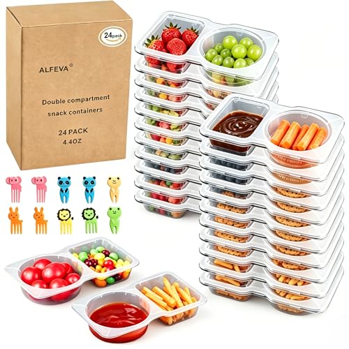ALFEVA 24 Pcs Reusable Snack Containers with Lids Portion control, Camping Essentials,Meal Prep Containers for Kids adults On the Go Meals, 10 Forks, Snack Pack Containers for Travel