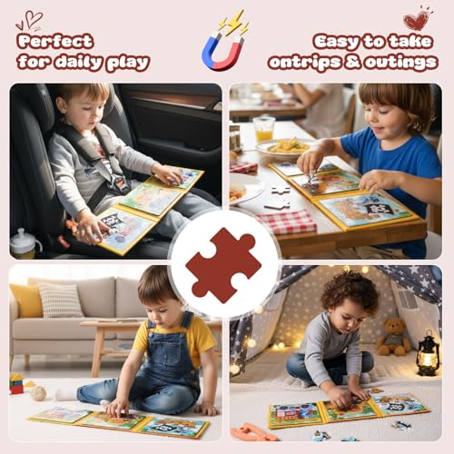 Magnetic Puzzles for Toddlers 3-5 Years, 3 in 1 Vehicle & Adventure Toys with 9/16/25 PCS, Travel Activity for Boys and Girls, Preschool Puzzle Game with Pirate Ship, Digger, Fire Truck - color: Yellow